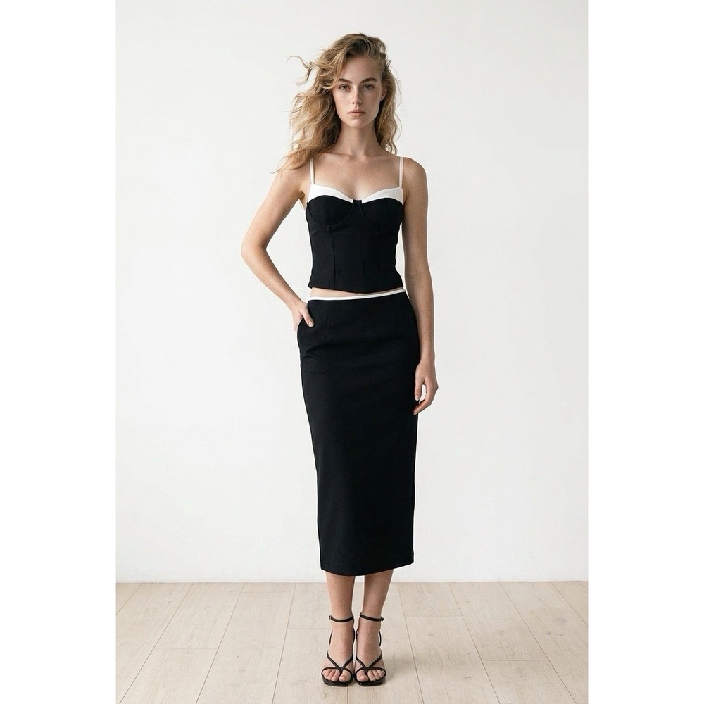 Edikted Corset Bustier Top XS Black White Straps Sweetheart Neck NWT